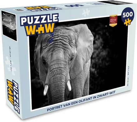 Puzzel Portret van een olifant in zwart-wit - Legpuzzel - Puzzel 500 stukjes