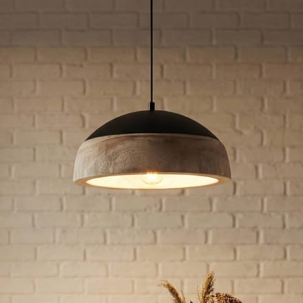 Lucande - Hanglamp - 1licht - Licht hout, metaal - H: 15 cm - E27 - zwart, licht hout