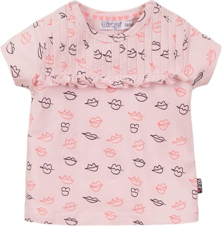 Dirkje - Girls Tshirt ss Light pink + a.o.p. - maat 80