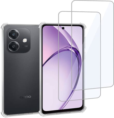Geschikt voor OPPO A60 4G - Hoesje + 2x Screenprotector – Gehard Glas Cover + Shock Proof Case – Transparant