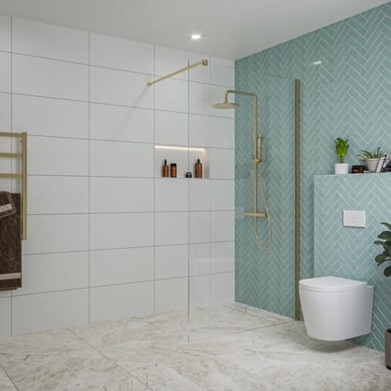 FugaFlow Eccelente Vetro inloopdouche badkamer - 110x200cm - helder glas - wandarm - geborsteld messing