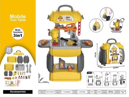 compacte werkbank met werkgerief in handige meeneemkoffer 3in1