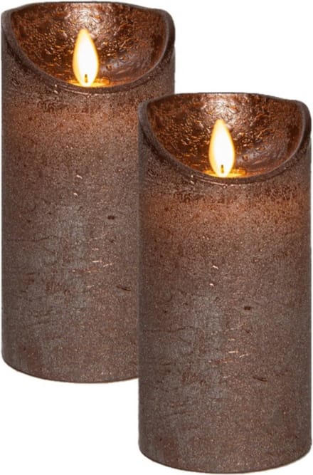 Anna's Collection Led kaars/stompkaars - 2x - brons - H15 x D7,5 cm - wax - bewegende vlam