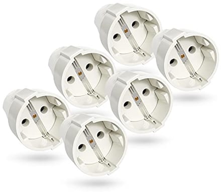 6 Schuko Koppelingen met Trekontlasting - Geaarde PVC Koppeling 230V, 16A, 3,7 kW - IP20 Voor Binnen