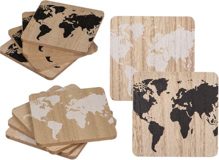 Onderzetters wereldkaart hout set a 4