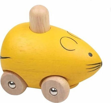 Houten muis met piep, kleur geel