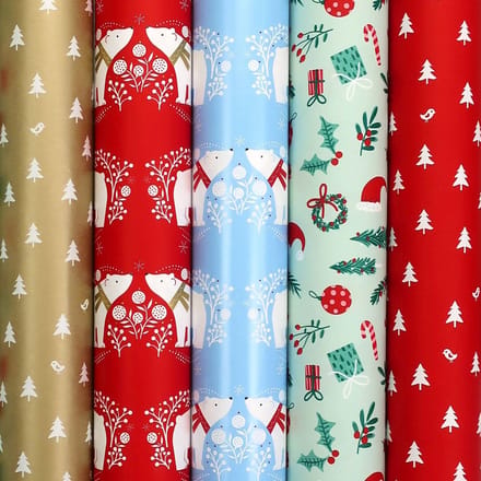 Benza - Cadeaupapier - Kerstmis - Inpakpapier voor Kerst - 2 meter x 70 cm - 5 rollen