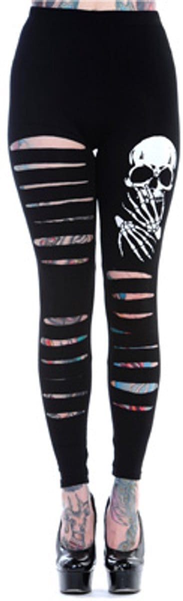 Banned - The slashed skull Legging - Halloween - XL - Zwart/Wit