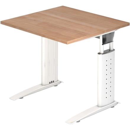 Bureautafel TARVIS, C-poot, vierkant, B 800 mm, onderstel wit, in hoogte verstelbaar, notenboom