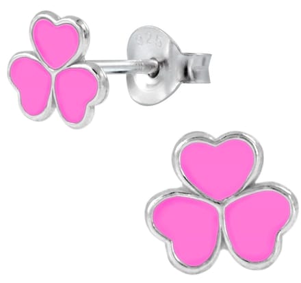 Joy|S - Zilveren klaver oorbellen - 7 mm - roze