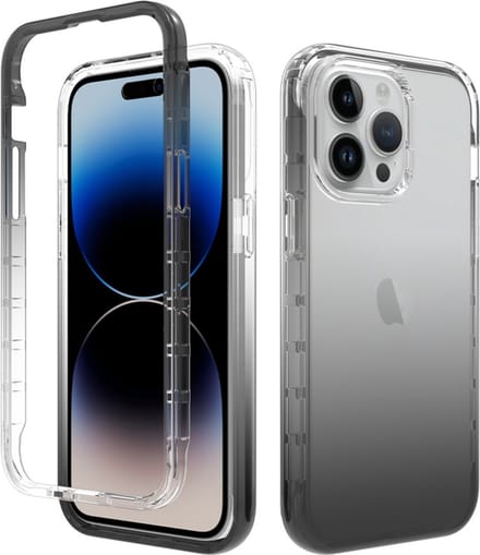 Flex-Cover TPU Bescherm-Hoes Skin + Screenprotector geschikt voor iPhone 15 PRO MAX - Transparant Zwart