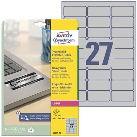 Avery Heavy duty labels silver suitable for in- and outdoor use (-40oC to +150oC)