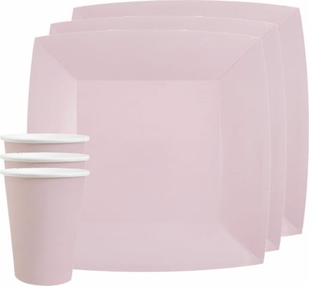 Santex feest/verjaardag servies set - 20x bordjes en bekertjes - lichtroze - karton