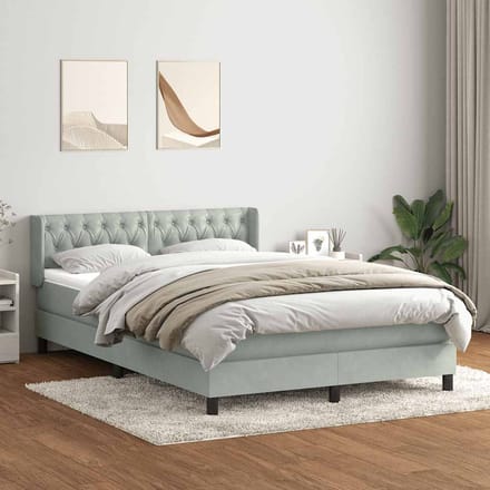 vidaXL - Boxspring - met - matras - fluweel - lichtgrijs - 160x220 - cm