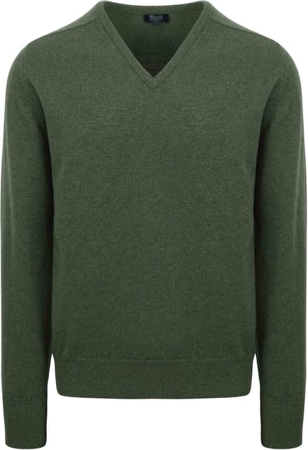 William Lockie Pullover Lamswol V-hals Rosemary Groen - Maat M - Heren - Pullovers