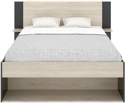 Vente-unique Bedframe hout zwart, natuurlijk licht 140 x 190 cm