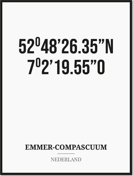 Poster/kaart EMMER-COMPASCUUM met coördinaten