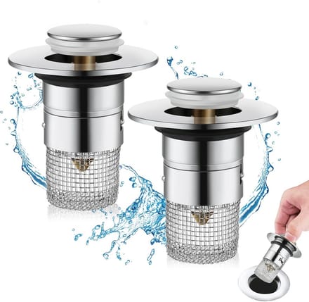 2x Universele Wastafelstop met Haarzeef - Pop-Up Afvoerstop voor Wastafel en Douche (34-40mm)