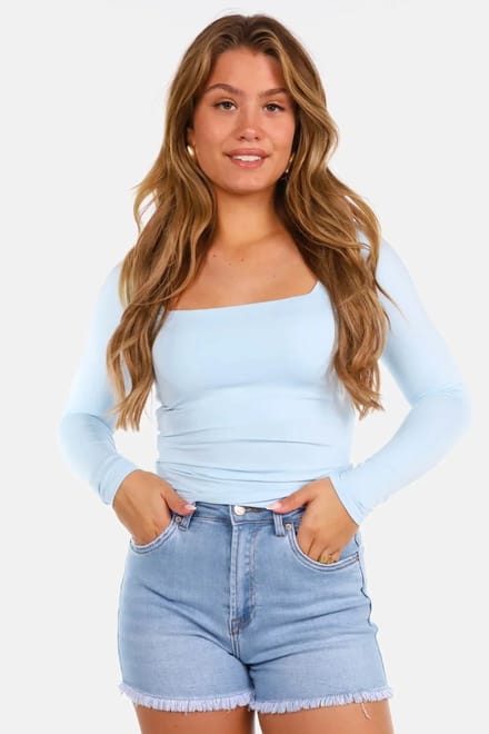 Getdrezzed Top - Maat: L - Basic shirt vierkante hals lichtblauw