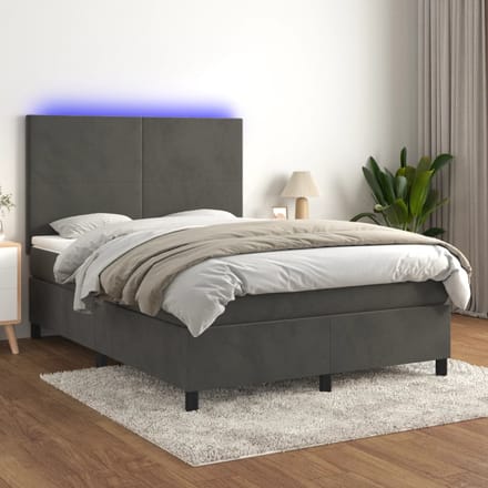 vidaXL - Boxspring - met - matras - en - LED - fluweel - donkergrijs - 140x190 - cm