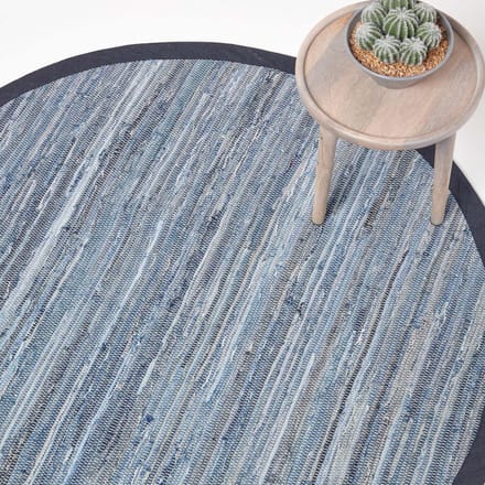 Homescapes Rond denim patchwork vloerkleed, blauw gestreept, 150 cm – handgeweven vloerkleed van gerecycled denim