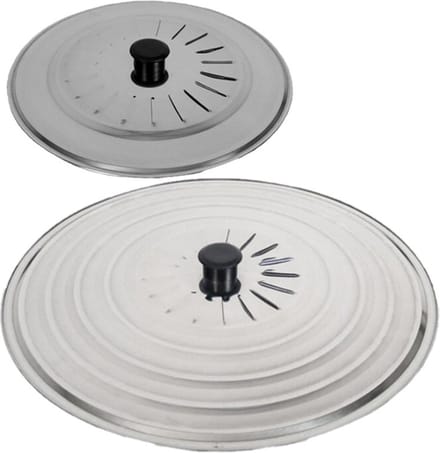 Gerimport Set 2x stuks universele spatdeksels - pannendeksels - rvs - met stoomuitlaat - Dia 28 en 40 cm