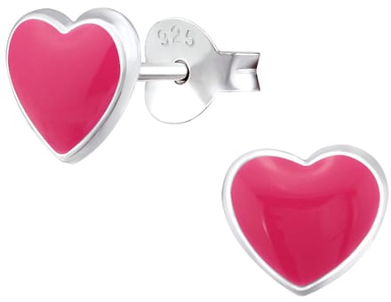 Joy|S - Zilveren hartje oorbellen - 7 mm - (donker) roze / rood