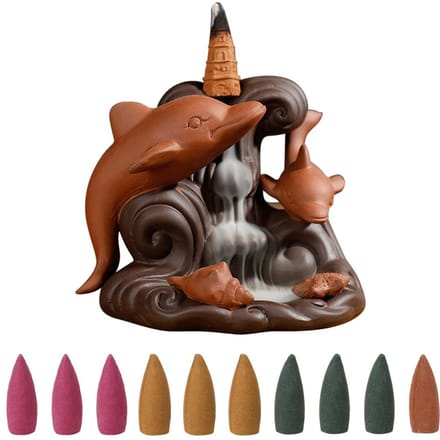 Decoratieve Backflow Wierookbrander Wierookhouder Huisornament met Dolfijn Decor black