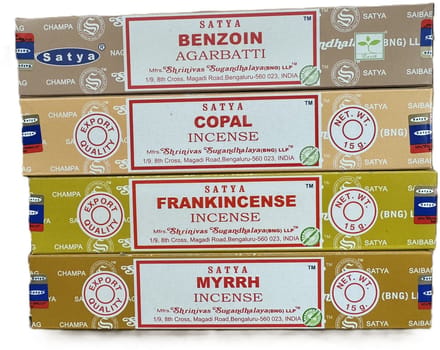 satya - wierook - benzoin - copal - frankincense - myrrh - set van 4 doosjes