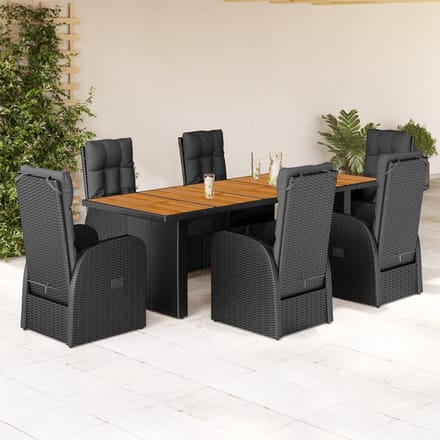 vidaXL - 7-delige - Tuinset - met - kussens - poly - rattan - zwart