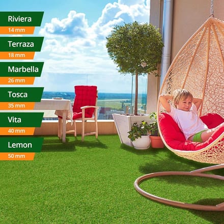 Kunstgras voor Balkon, Terras en Tuin - 14 mm Hoogte