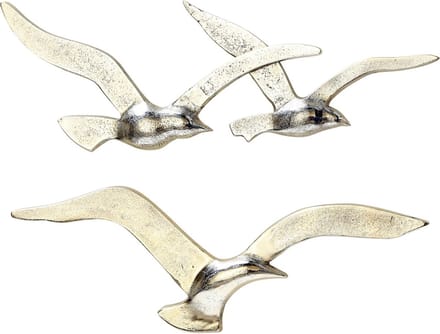 Wanddecoratie - Muurdecoratie - 2 set - Vogels - Zilver - 35x12x2cm
