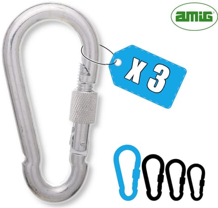 AMIG Karabijnhaak 10x100mm Groot RVS 316 met Schroefsluiting 360kg Zeilboot Zeebestendig Stevig - 3 Stuks