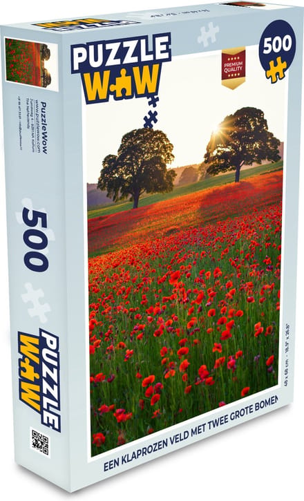 Puzzel Een Klaprozen veld met twee grote bomen - Legpuzzel - Puzzel 500 stukjes
