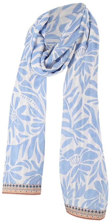 Dames Sjaal Denim Met Witte Bladeren