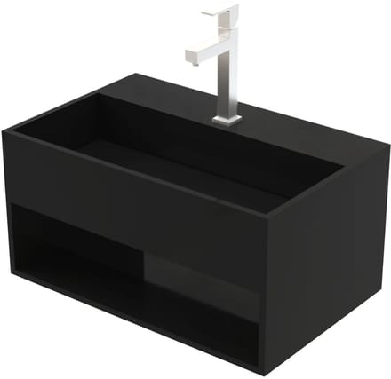 Solid Surface Wastafel – Onzichtbare Afvoer – 50x32,4x25 cm – Mat Zwart