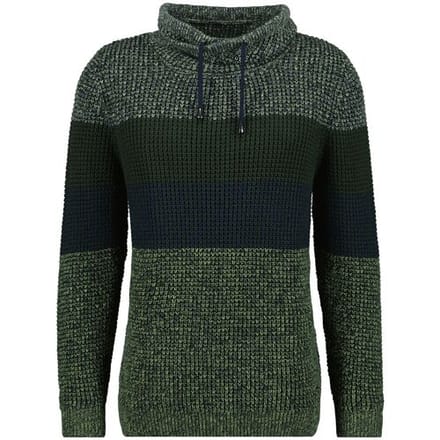 Ragman Trui Cotton Structure Knit Maseltov Collar Donker Groen / male