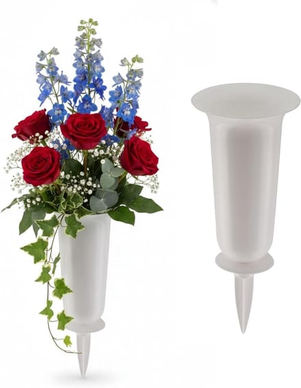 Graven Vazen - Gedenk Vazen - Graf Decoratie - Met Aardespies - 37 cm - Wit