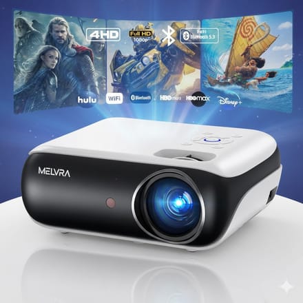 MELVRA 4K Mini Beamer - 4K Support & Native 1080P Full HD Projector - 10000 Lumen - Bluetooth 5.1 & WiFi - Inclusief HDMI & USB - Wit