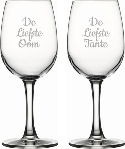 Gegraveerde witte wijnglas 26cl De Liefste Tante-De Liefste Oom