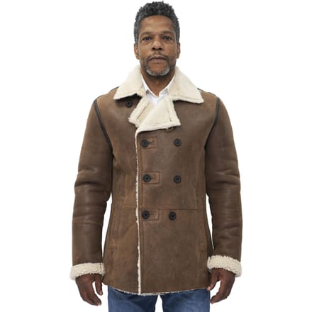 Heren double-breasted shearling schapenvacht erwtenjas-Valencia