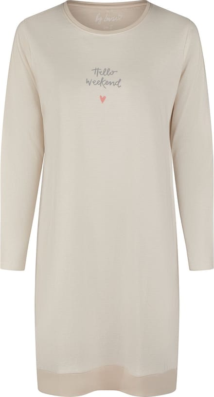 By Louise Dames Nachthemd Lange Mouw Beige Gestreept - Maat M