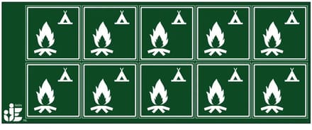Kampvuurplek sticker | 5 x 5 cm - 10 stuks per vel