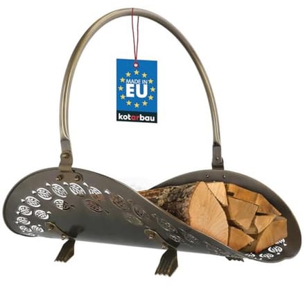 Houten brandhoutmand van metaal met handvat
