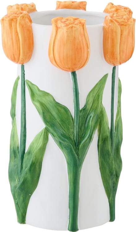 J-Line bloempot Tulp - keramiek - wit/oranje - large