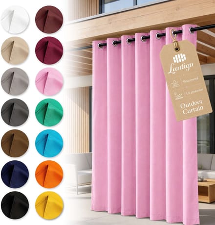 Lantigo Buitengordijn Lichtroze 155x250 cm waterdicht winddicht | Privacyscherm pergola overkapping tuin ringen set