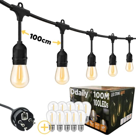 Odaily Lichtsnoer Buiten - 100m - 100 LEDs - Warm Wit Licht - IP65 - Professionele Kwaliteit