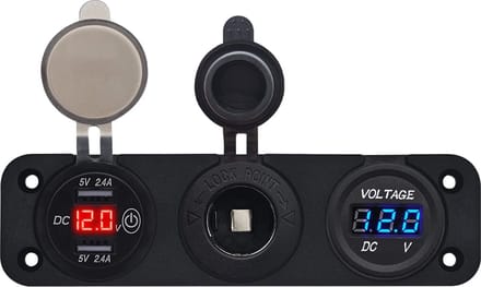 ProRide 12V USB Autolader 2 Poorten - 5V/2.4A - Voltmeter en 12V/24V Sigarettenplug - Drievoudig inbouw