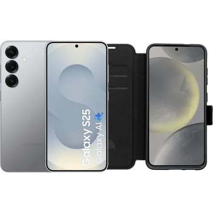Samsung Galaxy S25 512GB Zilver 5G + BlueBuilt Book Case Zwart