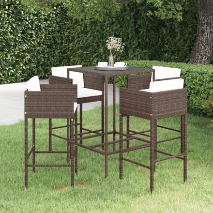vidaXL - 5-delige - Tuinbarset - met - kussens - poly - rattan - bruin